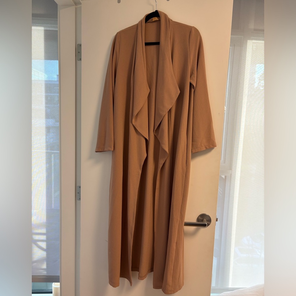 Floor length tan duster coat